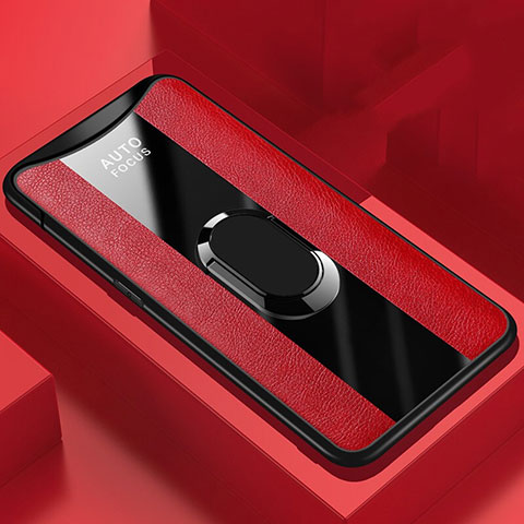 Custodia Silicone Morbida In Pelle Cover con Magnetico Anello Supporto T01 per Oppo Find X Rosso