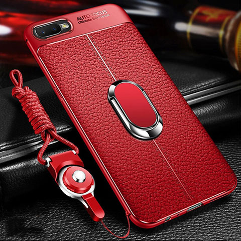 Custodia Silicone Morbida In Pelle Cover con Magnetico Anello Supporto T01 per Oppo K1 Rosso