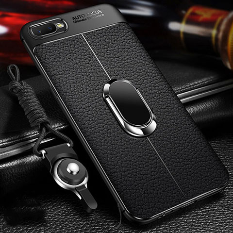 Custodia Silicone Morbida In Pelle Cover con Magnetico Anello Supporto T01 per Oppo R15X Nero