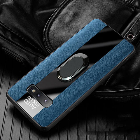 Custodia Silicone Morbida In Pelle Cover con Magnetico Anello Supporto T01 per Samsung Galaxy S10e Blu