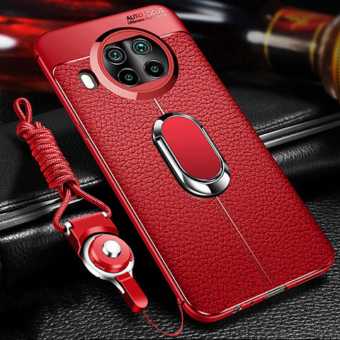 Custodia Silicone Morbida In Pelle Cover con Magnetico Anello Supporto T01 per Xiaomi Mi 10i 5G Rosso