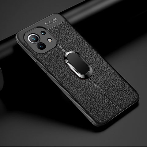 Custodia Silicone Morbida In Pelle Cover con Magnetico Anello Supporto T01 per Xiaomi Mi 11 Lite 4G Nero