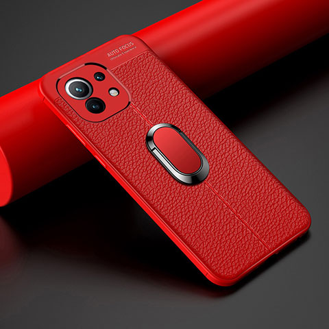 Custodia Silicone Morbida In Pelle Cover con Magnetico Anello Supporto T01 per Xiaomi Mi 11 Lite 5G NE Rosso