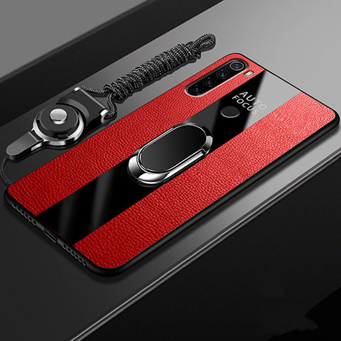 Custodia Silicone Morbida In Pelle Cover con Magnetico Anello Supporto T01 per Xiaomi Redmi Note 8 Rosso