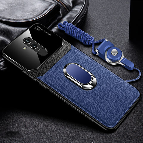 Custodia Silicone Morbida In Pelle Cover con Magnetico Anello Supporto T02 per Huawei Mate 20 Lite Blu