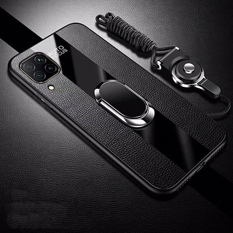 Custodia Silicone Morbida In Pelle Cover con Magnetico Anello Supporto T02 per Huawei Nova 7i Nero