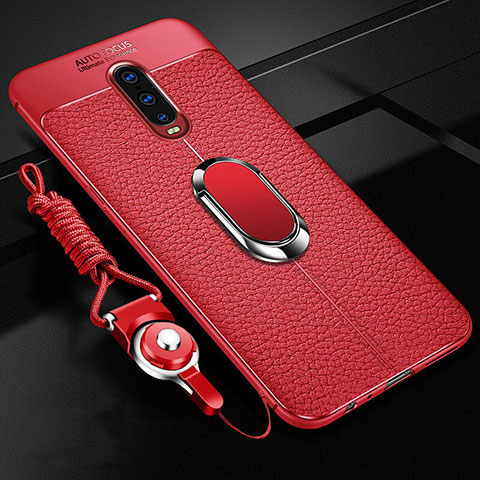 Custodia Silicone Morbida In Pelle Cover con Magnetico Anello Supporto T02 per Oppo R17 Pro Rosso