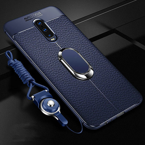 Custodia Silicone Morbida In Pelle Cover con Magnetico Anello Supporto T02 per Oppo RX17 Pro Blu