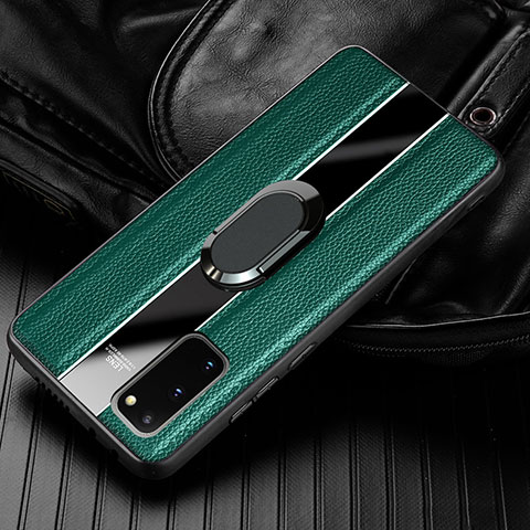 Custodia Silicone Morbida In Pelle Cover con Magnetico Anello Supporto T02 per Samsung Galaxy S20 Verde