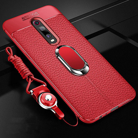 Custodia Silicone Morbida In Pelle Cover con Magnetico Anello Supporto T02 per Xiaomi Mi 9T Pro Rosso