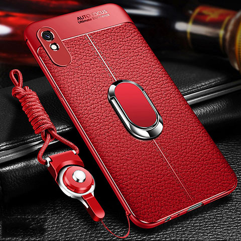 Custodia Silicone Morbida In Pelle Cover con Magnetico Anello Supporto T02 per Xiaomi Redmi 9A Rosso