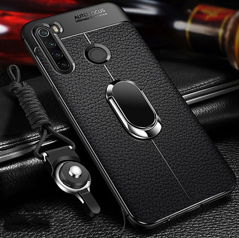 Custodia Silicone Morbida In Pelle Cover con Magnetico Anello Supporto T02 per Xiaomi Redmi Note 8 (2021) Nero