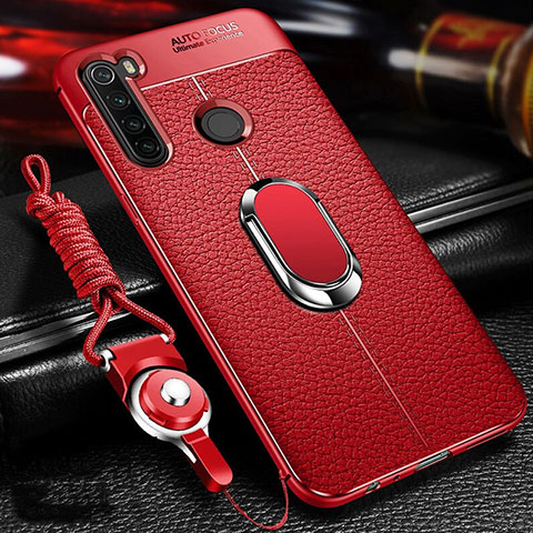 Custodia Silicone Morbida In Pelle Cover con Magnetico Anello Supporto T02 per Xiaomi Redmi Note 8 (2021) Rosso