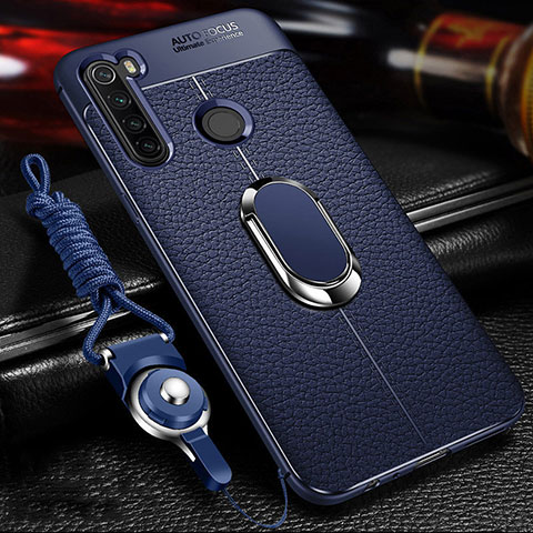 Custodia Silicone Morbida In Pelle Cover con Magnetico Anello Supporto T02 per Xiaomi Redmi Note 8T Blu