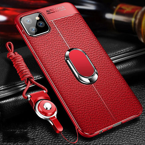 Custodia Silicone Morbida In Pelle Cover con Magnetico Anello Supporto T03 per Apple iPhone 11 Pro Rosso