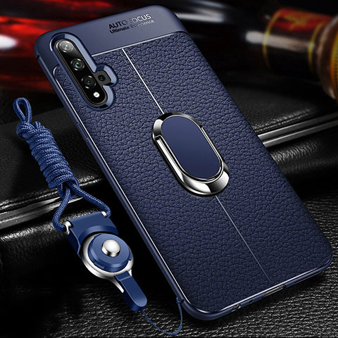 Custodia Silicone Morbida In Pelle Cover con Magnetico Anello Supporto T03 per Huawei Nova 5 Blu