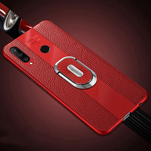 Custodia Silicone Morbida In Pelle Cover con Magnetico Anello Supporto T03 per Huawei P30 Lite New Edition Rosso