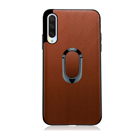 Custodia Silicone Morbida In Pelle Cover con Magnetico Anello Supporto T03 per Xiaomi Mi A3 Marrone