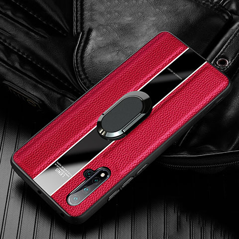 Custodia Silicone Morbida In Pelle Cover con Magnetico Anello Supporto T04 per Huawei Nova 5 Rosso