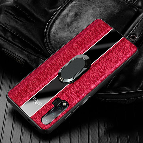 Custodia Silicone Morbida In Pelle Cover con Magnetico Anello Supporto T04 per Huawei Nova 6 5G Rosso