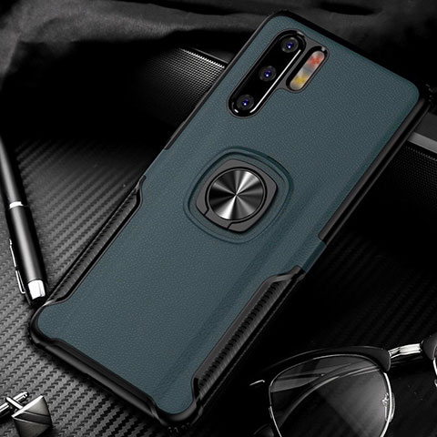 Custodia Silicone Morbida In Pelle Cover con Magnetico Anello Supporto T05 per Huawei P30 Pro New Edition Verde