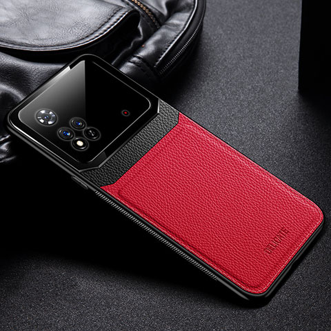 Custodia Silicone Morbida In Pelle Cover con Magnetico FL1 per Xiaomi Poco M4 Pro 4G Rosso