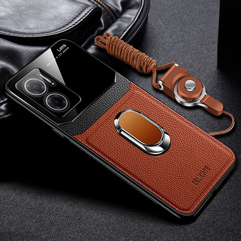 Custodia Silicone Morbida In Pelle Cover con Magnetico FL2 per Xiaomi Redmi Note 11E 5G Marrone