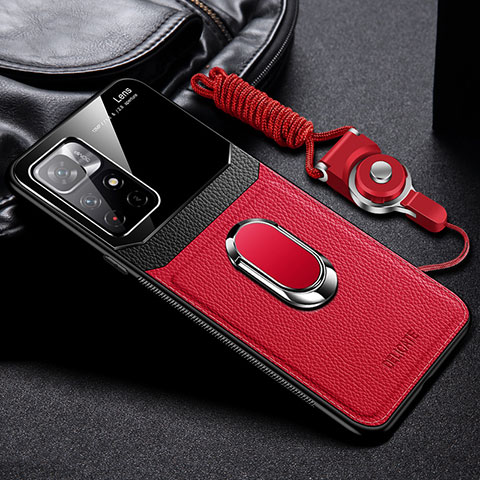 Custodia Silicone Morbida In Pelle Cover con Magnetico FL2 per Xiaomi Redmi Note 11T 5G Rosso
