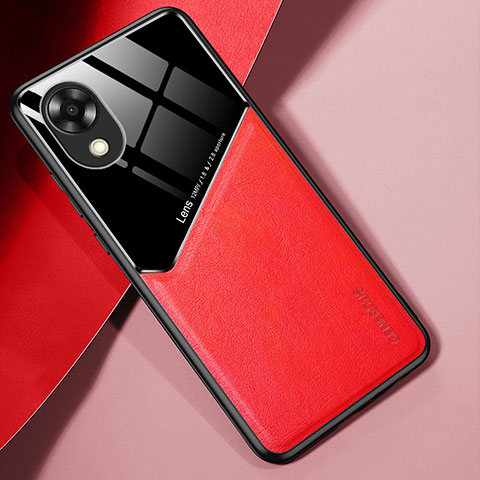 Custodia Silicone Morbida In Pelle Cover con Magnetico per Oppo A17K Rosso