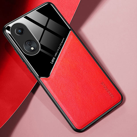 Custodia Silicone Morbida In Pelle Cover con Magnetico per Oppo A18 Rosso