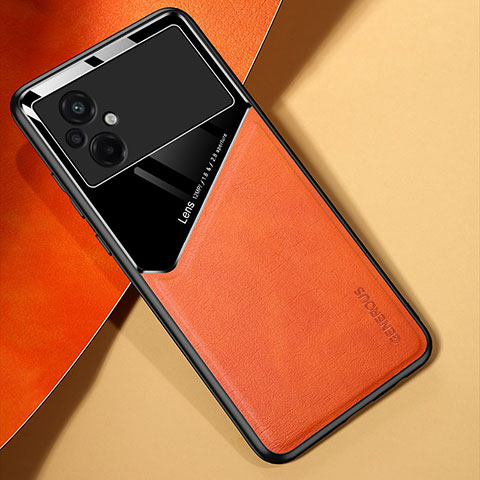 Custodia Silicone Morbida In Pelle Cover con Magnetico per Xiaomi Poco M5 4G Arancione