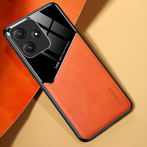 Custodia Silicone Morbida In Pelle Cover con Magnetico per Xiaomi Poco M6 Pro 5G Arancione