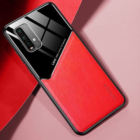 Custodia Silicone Morbida In Pelle Cover con Magnetico per Xiaomi Redmi 9T 4G Rosso