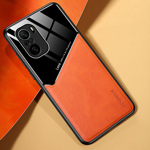 Custodia Silicone Morbida In Pelle Cover con Magnetico per Xiaomi Redmi K40 Pro 5G Arancione