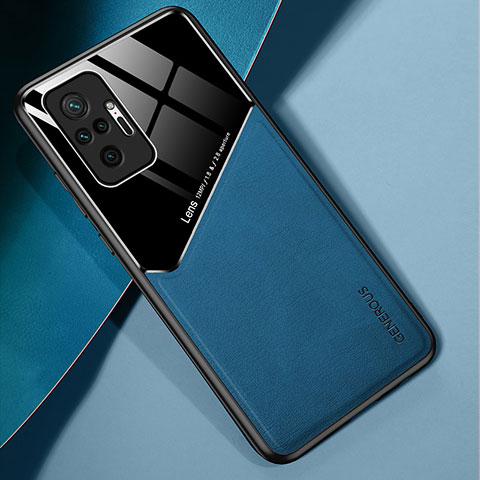 Custodia Silicone Morbida In Pelle Cover con Magnetico per Xiaomi Redmi Note 10 Pro Max Blu