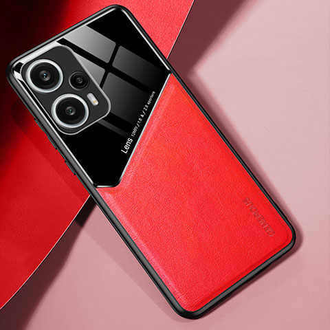 Custodia Silicone Morbida In Pelle Cover con Magnetico per Xiaomi Redmi Note 12 Turbo 5G Rosso