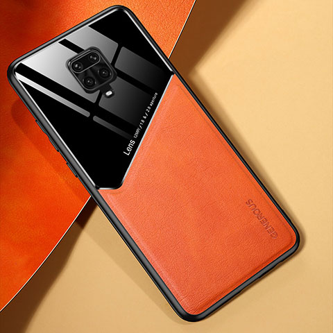 Custodia Silicone Morbida In Pelle Cover con Magnetico per Xiaomi Redmi Note 9 Pro Max Arancione