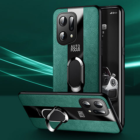 Custodia Silicone Morbida In Pelle Cover con Magnetico S01 per Oppo Find X5 5G Verde