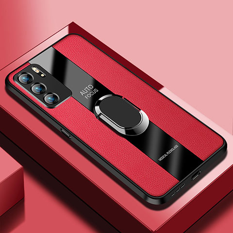 Custodia Silicone Morbida In Pelle Cover con Magnetico S01 per Oppo Reno6 Pro 5G India Rosso