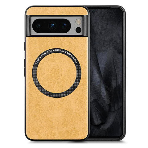 Custodia Silicone Morbida In Pelle Cover con Magnetico S01D per Google Pixel 8 Pro 5G Marrone Chiaro