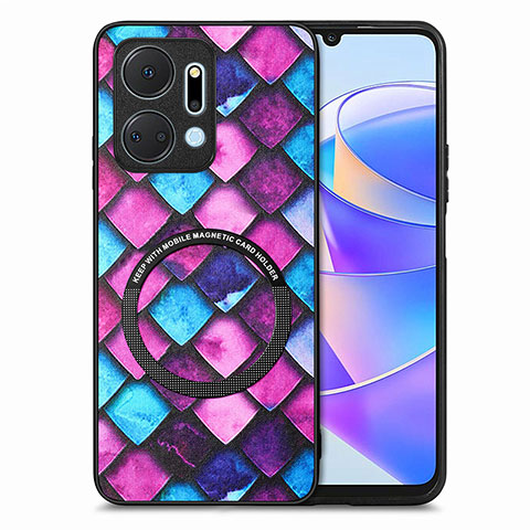 Custodia Silicone Morbida In Pelle Cover con Magnetico S01D per Huawei Honor X7a Viola