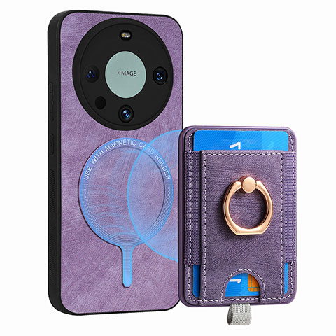 Custodia Silicone Morbida In Pelle Cover con Magnetico S01D per Huawei Mate 60 Pro Viola