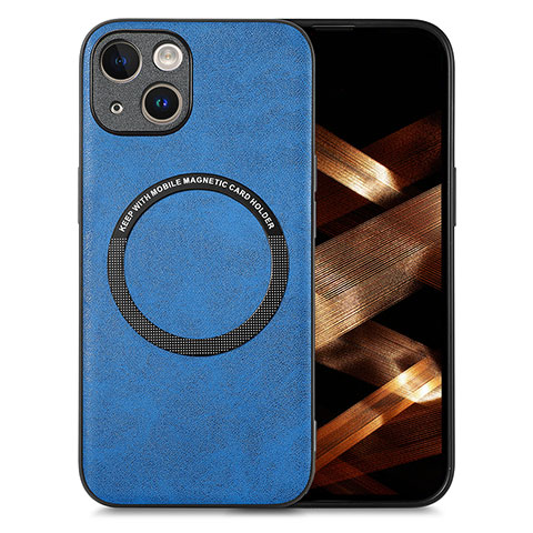 Custodia Silicone Morbida In Pelle Cover con Magnetico S02D per Apple iPhone 14 Blu