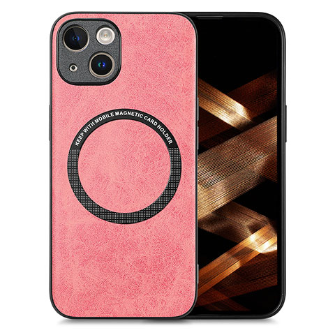 Custodia Silicone Morbida In Pelle Cover con Magnetico S02D per Apple iPhone 14 Rosa