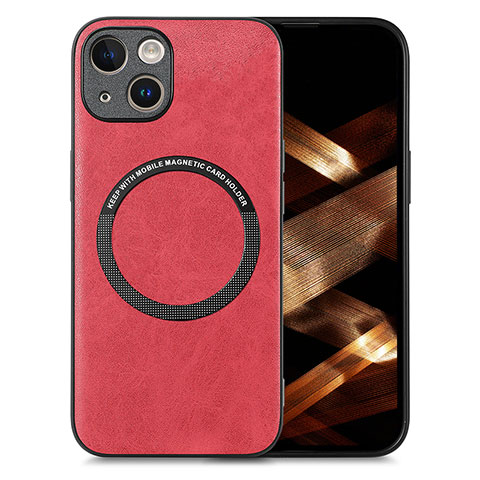 Custodia Silicone Morbida In Pelle Cover con Magnetico S02D per Apple iPhone 14 Rosso