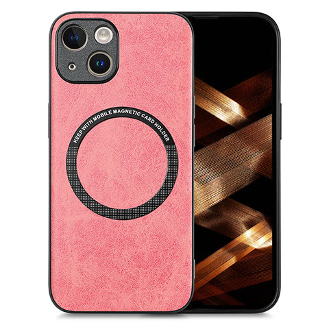 Custodia Silicone Morbida In Pelle Cover con Magnetico S02D per Apple iPhone 15 Rosa