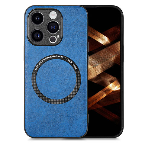 Custodia Silicone Morbida In Pelle Cover con Magnetico S02D per Apple iPhone 16 Pro Blu