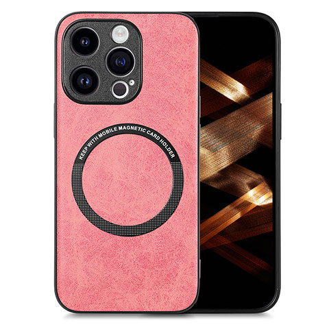 Custodia Silicone Morbida In Pelle Cover con Magnetico S02D per Apple iPhone 16 Pro Rosa