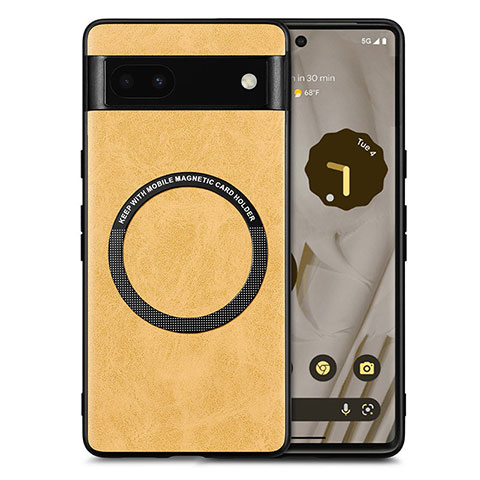 Custodia Silicone Morbida In Pelle Cover con Magnetico S02D per Google Pixel 6a 5G Giallo