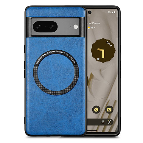 Custodia Silicone Morbida In Pelle Cover con Magnetico S02D per Google Pixel 7 5G Blu